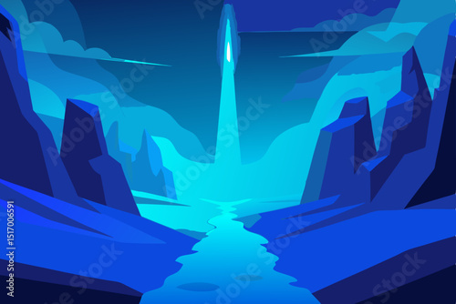 A lone iceberg floats in the vast blue ocean under a dramatic sky, illuminated by natural light