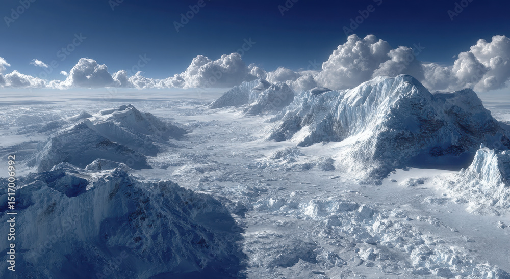 Obraz premium Snowy Mountain Range Under a Blue Sky With Clouds, Representing Adventure Tourism and Environmental Exploration