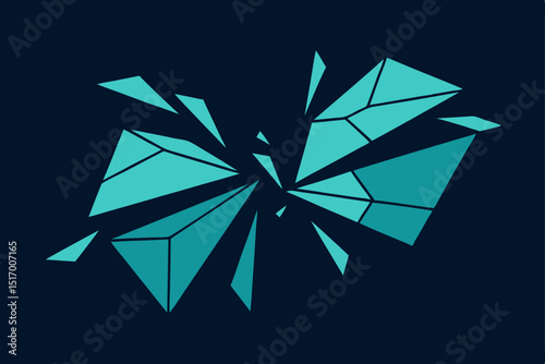 Abstract geometric triangle pattern with blue light and crystal glass polygon shapes