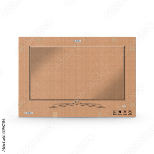 Cardboard Box Packaging for Flat Screen TV isolated on transparent background