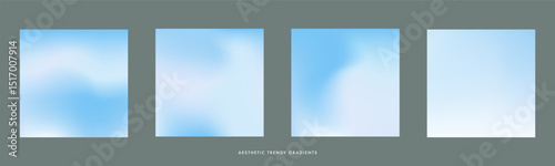 Abstract minimal cloudy blue sky square gradient background. Light blue color vector bg. Clear sky vector texture. Set of 4 square vector gradient background for poster, cover, banner, ig, social post