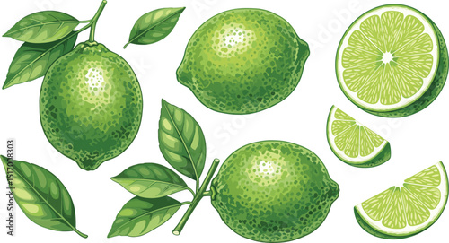 Citrus fruit slices set, orange, lemon, lime, grapefruit, tropical watercolor illustration, fresh summer fruits isolated