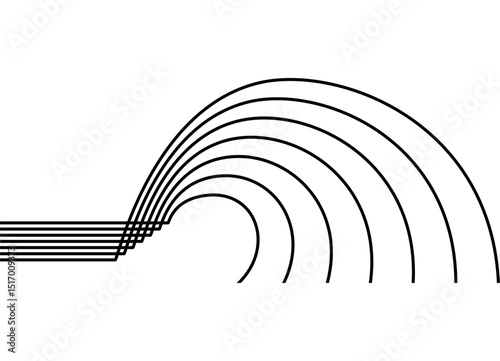 Vector Pattern of thin straight and rounded black parallel lines on a white background. Design element in retro style. Modern vector background. Abstract smoke. Flow. Waves