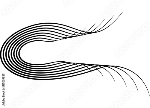 Vector Pattern of thin black parallel lines on a white background. Design element in retro style. Modern vector background. Abstract smoke. Flow. Hair, arrow
