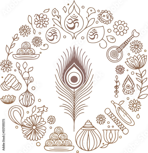 Krishna janmashtami festival decorative design.
