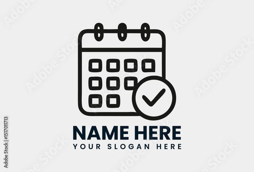 Minimalist line art calendar icon with a prominent checkmark, indicating successful scheduling or task completion. Time management and planning concept