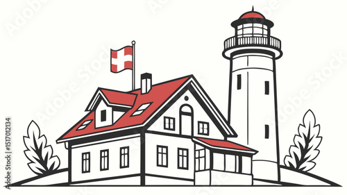 Lighthouse Keeper's House and Tower A Coastal Landmark Illustration