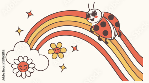 Adorable Ladybug on a Rainbow A Whimsical Illustration