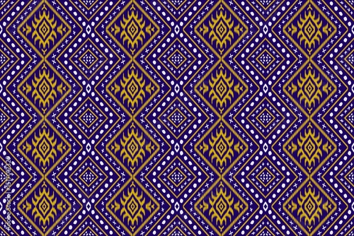 Geometric fabric pattern of triangles connected on blue background design for textile carpet fabric print wallpaper