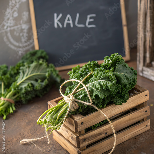 Fresh organic herbs and vegetables, including parsley, thyme, dill, and rosemary, are artfully arranged on a wooden table, emphasizing their natural freshness and healthy appeal for cooking photo