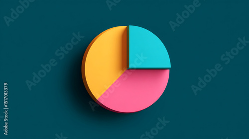 Three-dimensional pie chart with teal, yellow, and pink segments on a dark teal background, representing data, statistics, or business analysis Free Download Three-dimensional pie chart with teal, yellow, and pink segments on a dark teal background, representing data, statistics, or business analysis - GFXLoad