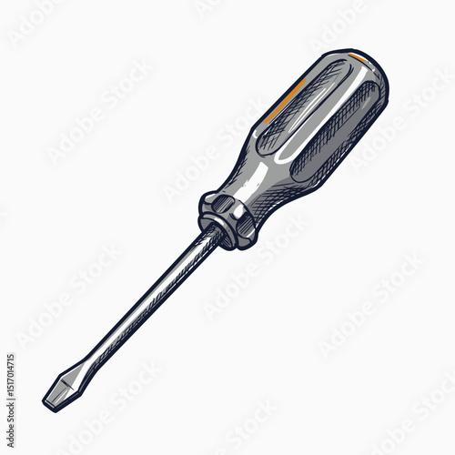 Screwdriver with flathead and rubber grip in detailed illustration  