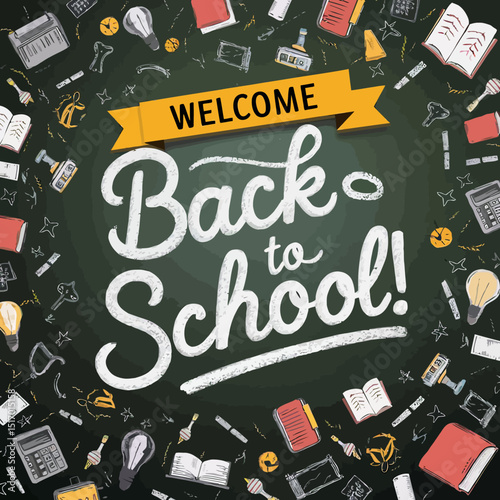 Stylized chalkboard-themed 'Back to School' image.