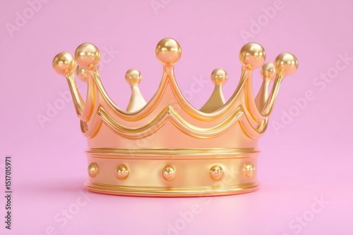 A gold crown set against a pink backdrop symbolizes victory and success, and can also serve as a luxurious decorative element, specifically a prince's crown, created using 3D rendering techniques