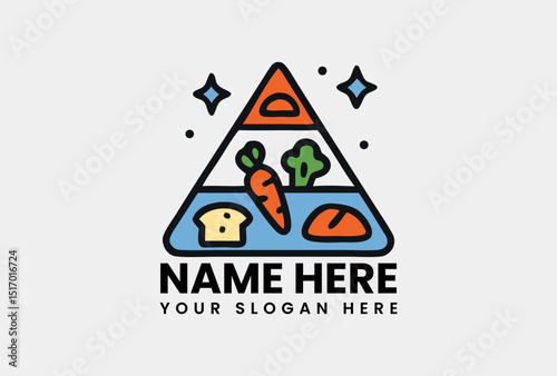 A visually engaging and simplified food pyramid illustration, showcasing diverse food groups for balanced nutrition. Health and diet concept