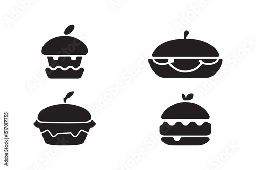 Burger Icons Solid Black Vector Set of Cute Mini Burgers and Buns