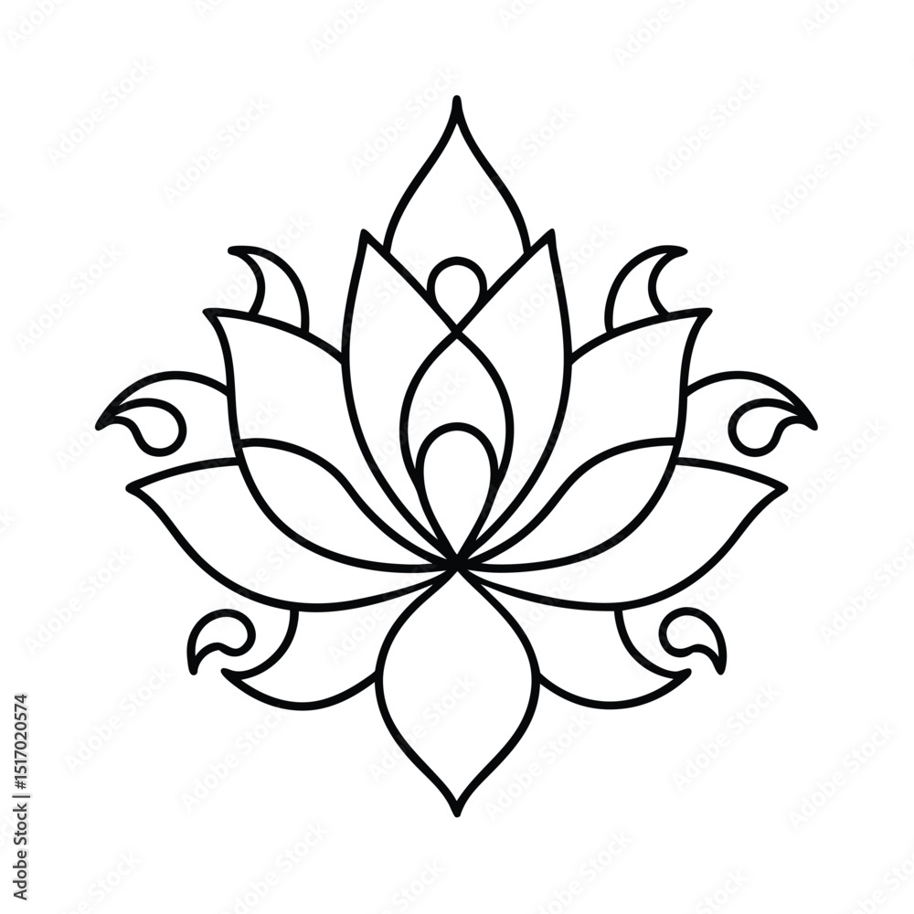 Victorian, lotus floral damask vector line art