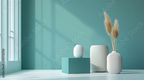 Minimalist interior scene with light and d?cor