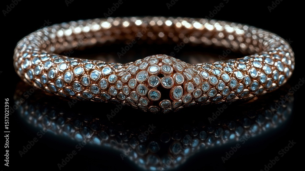 Close-up of a rose gold bangle, studded with small stones Close-up of a rose gold bangle, studded with small stones
