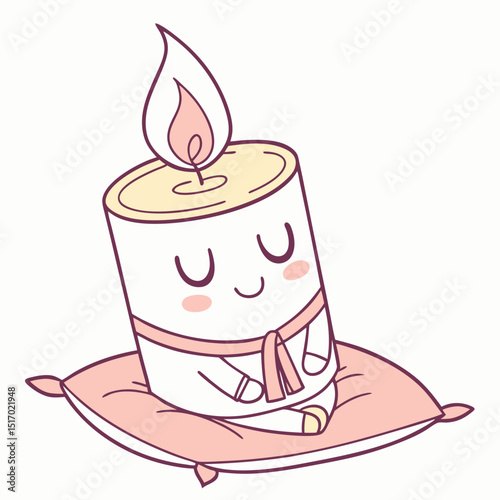 Adorable candle character meditating peacefully on a soft cushion perfect for branding cute logos icons websites and app designs creating a calming and serene atmosphere