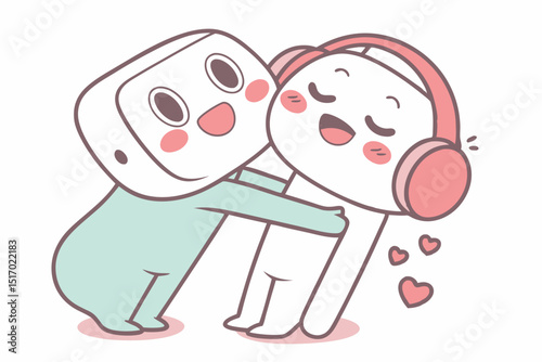 Delightful cartoon characters embracing friendship a heartwarming scene perfect for branding projects social media design children's books and websites showcasing adorable characters in a friendly hug