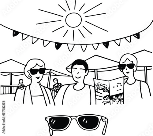 Happy friends enjoying sunny beach day summer vacation