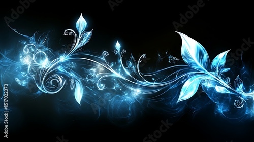 Abstract floral design in glowing blue
