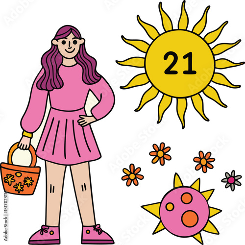 Happy girl summer day twenty first sunshine flowers