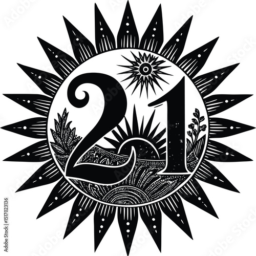 Twenty one sunburst floral design number art