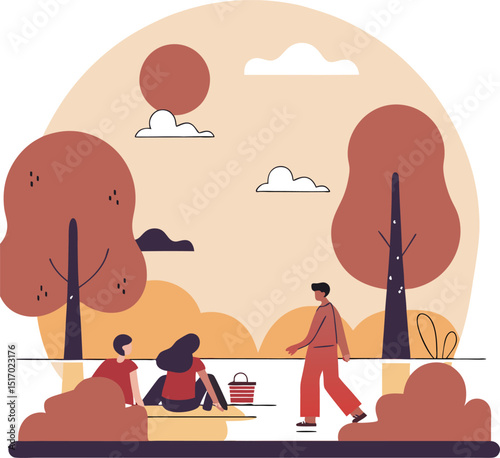 Couple enjoying a picnic in a park with autumn trees