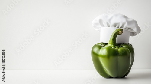 Green Bell Pepper Wearing Chef Hat, Fresh Healthy Cooking Concept. Generative AI
