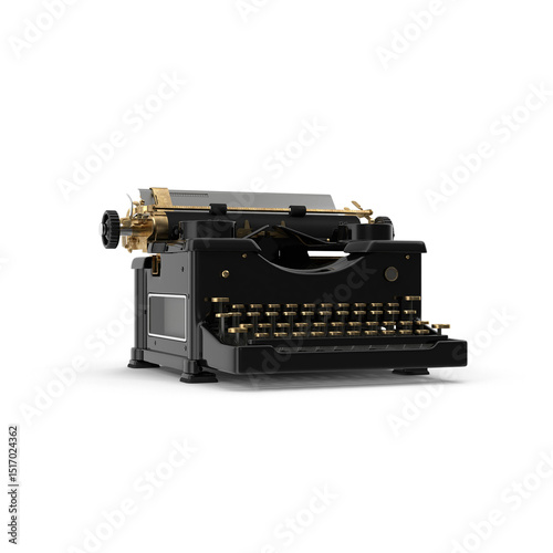 Vintage typewriter isolated on transparent background