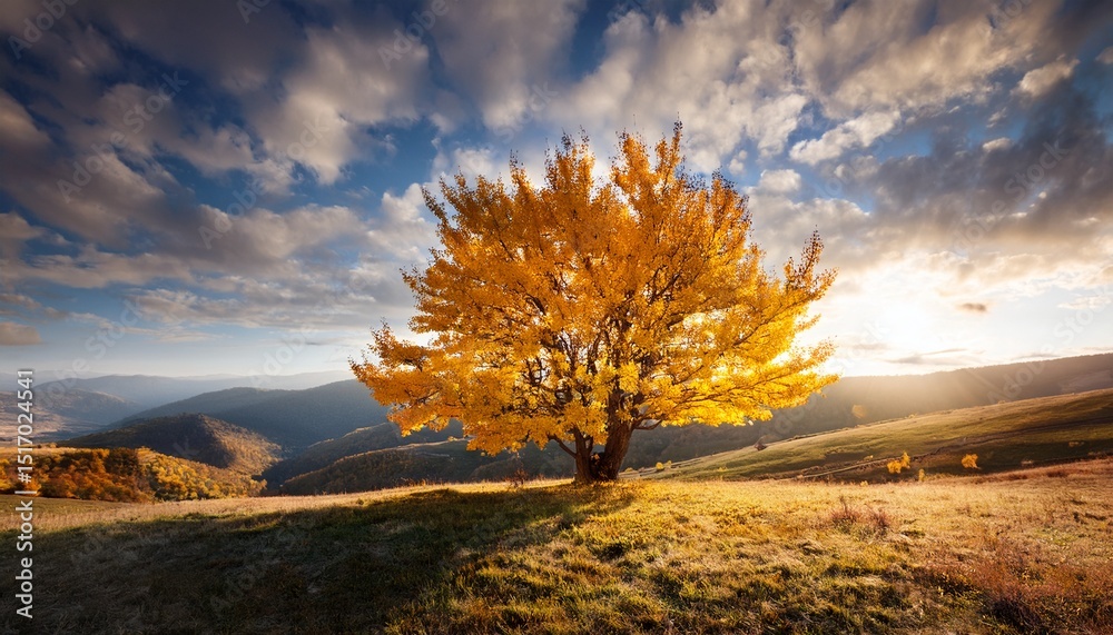 Fototapeta premium vibrant yellow tree in serene landscape