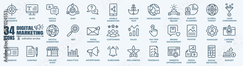 Digital Marketing, E commerce, Branding and Seo- minimal thin line web icon set. Outline editable icons collection. Simple vector illustration.