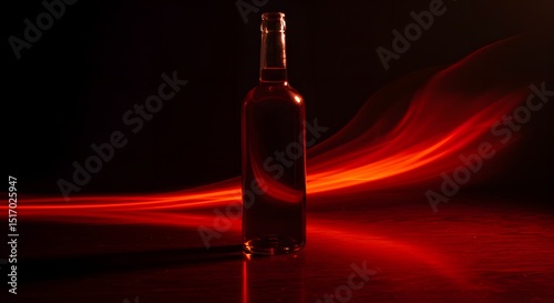 Elegant Bottle of Red Wine or Spirit with Abstract Light Trails