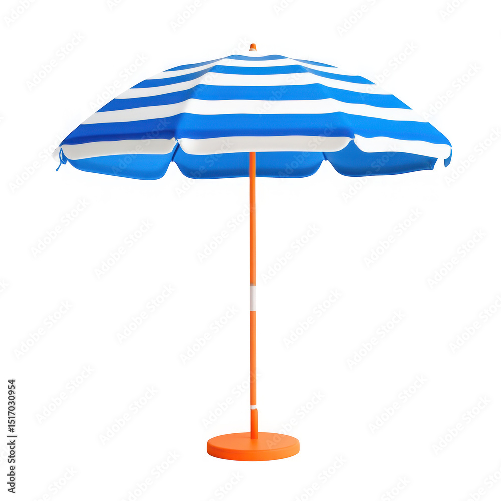 Fototapeta premium Blue and white striped beach umbrella isolated on transparent background