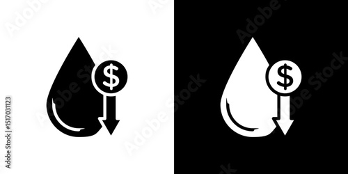 Crude oil barrel price falling down icon symbols. Vector illustration.