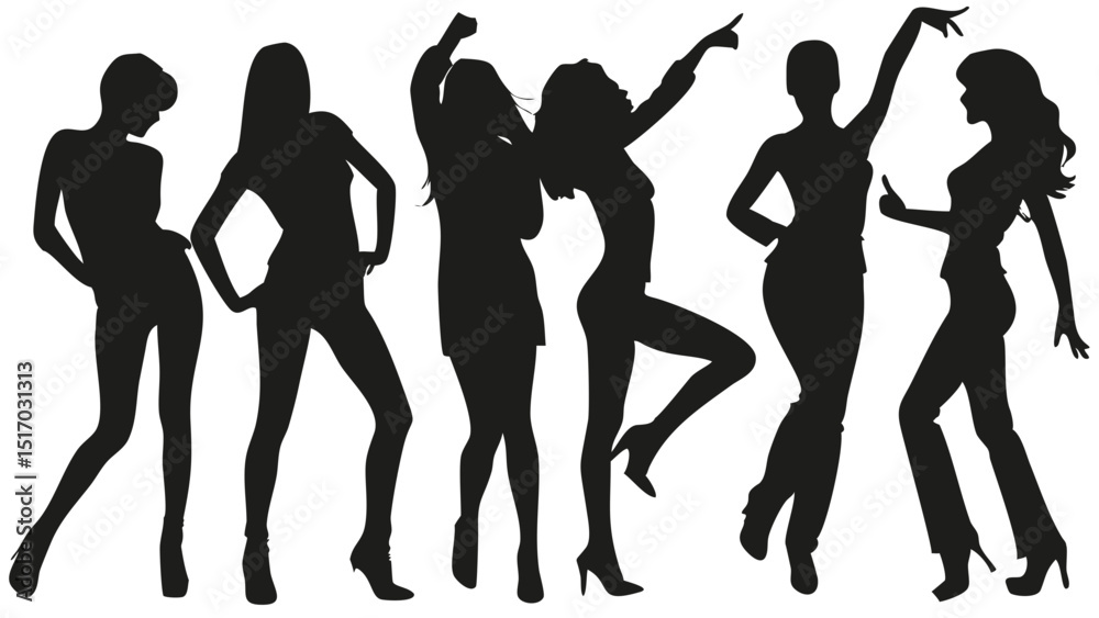 Fototapeta premium Silhouettes of Dancing Women – Celebration, Fashion, and Fun Concept