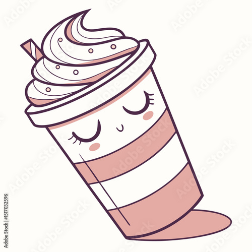 Sweet Treat: A cute illustration of a drink, with a smiling face and a straw, perfect for cafes and sweet promotions.