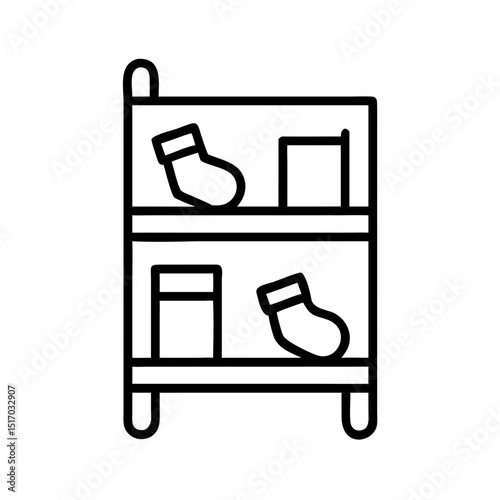 Simple shelving unit with socks and boxes in minimal line design  