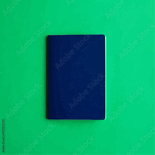 Blue Notebook on Green Textured Background


