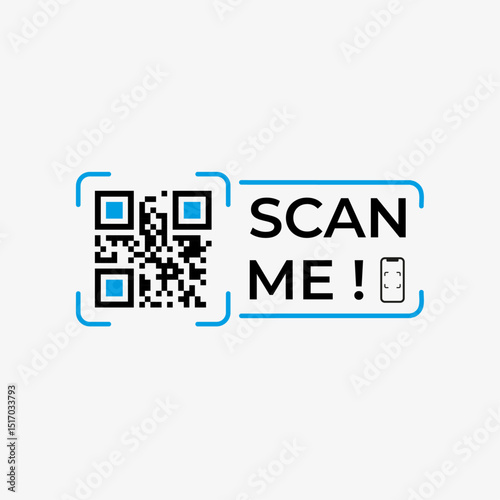 QR Code Scan Label, Scan QR Code icon, Template of frames with text scan me and QR code for smartphone, mobile app, payment and discounts. Vector stock illustration Marketing and electronic commerce