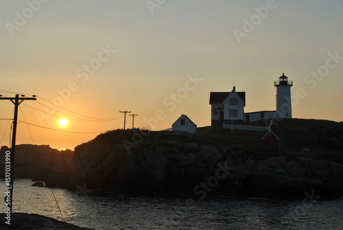 Nubbles Lighthouse, sunrise view, Maine, USA.