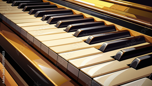 The glossy black and white keys of a piano shimmer under soft lighting in a close-up frame—emphasizing melody, craftsmanship, and timeless Western music tradition in vector form.

