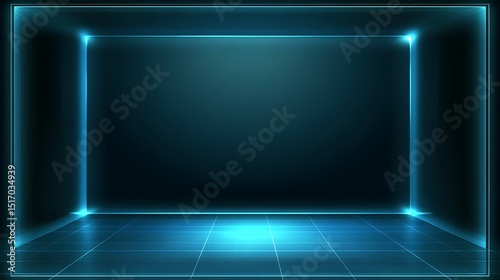 Empty dark room with glowing blue light