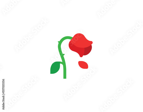 Wilted rose vector emoticon. Wilted flower emoji illustration. Color Wilted rose icon