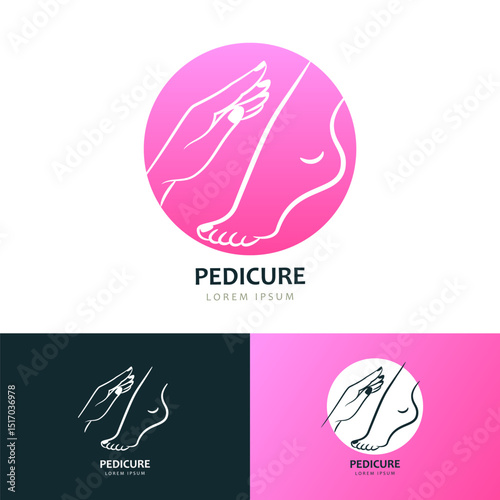 Female hand and foot vector logo icon emblem design template. Skincare, spa manicure and pedicure cosmetics concept