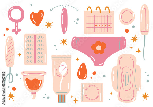 Reusable menstrual cup for menstruation period. Pad, Menstrual Cup, Tampon. Period days. Feminine hygiene products. Menstrual cycle and menstrual products. Period days