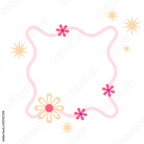 Groovy border with flower. Cute frame with flower