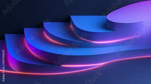 Abstract geometric shapes, vibrant colors, smooth surfaces